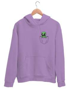 Cepteki Sevimli Uzaylı Yaratık Lila Unisex Kapşonlu Sweatshirt