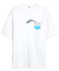 Cepteki Yunus - Dolphin Beyaz Oversize Unisex Tişört