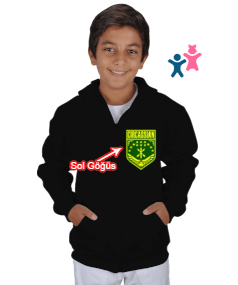 Çerkes Bayrağı, adiga bayrağı,Çerkes logosu. Siyah Çocuk Kapüşonlu Hoodie Fermuarlı