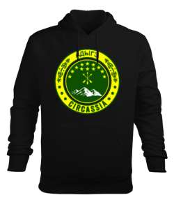 Çerkes Bayrağı,Kafkas,adiga bayrağı,Çerkes logosu. Siyah Erkek Kapüşonlu Hoodie Sweatshirt