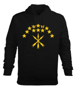 Çerkes Bayrağı,Kafkas,adiga bayrağı,Çerkes logosu. Siyah Erkek Kapüşonlu Hoodie Sweatshirt