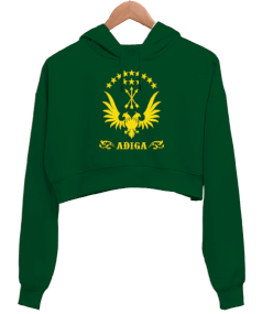 Çerkes,Kafkas,Çerkes Bayrağı, adiga logosu. Kadın Crop Hoodie Kapüşonlu Sweatshirt