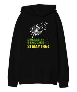 Çerkes,Kafkas,Çerkes Bayrağı,Adygea,adiga logosu. Siyah Oversize Unisex Kapüşonlu Sweatshirt