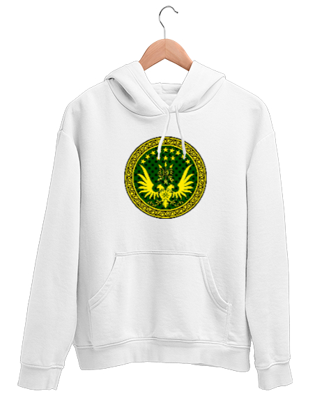 Tisho - Çerkez - Adige Arma Bayrak - Çerkes Beyaz Unisex Kapşonlu Sweatshirt