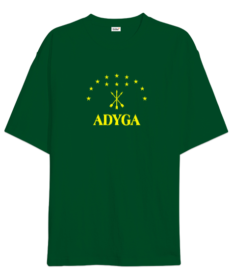 Tisho - Çerkez - Adige Arma Bayrak - Çerkes Çimen Yeşili Oversize Unisex Tişört