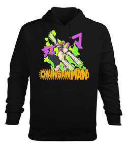 chainsaw man Siyah Erkek Kapüşonlu Hoodie Sweatshirt