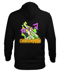 chainsaw man style Siyah Erkek Kapüşonlu Hoodie Sweatshirt