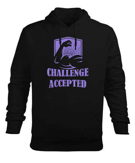 Challenge Accepted Bodybuilding Powerlift Tasarım Baskılı Siyah Erkek Kapüşonlu Hoodie Sweatshirt