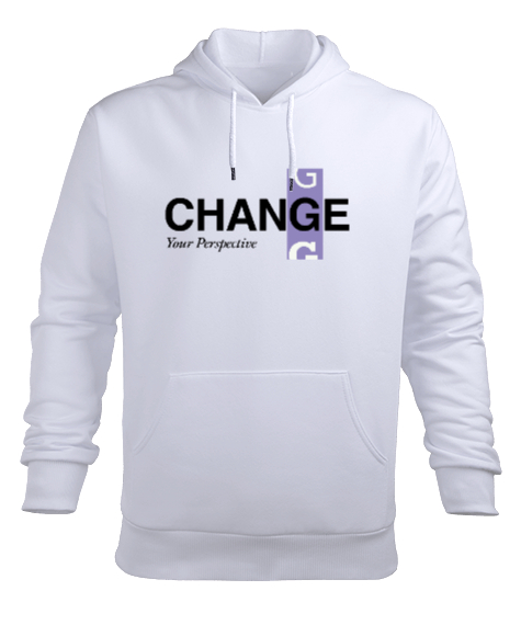 change Beyaz Erkek Kapüşonlu Hoodie Sweatshirt