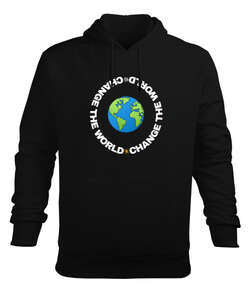 Change The World Series-2 Siyah Erkek Kapüşonlu Hoodie Sweatshirt