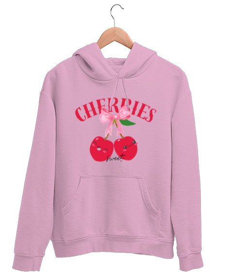 Tisho - Cherries Pembe Unisex Kapşonlu Sweatshirt