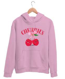 Cherries Pembe Unisex Kapşonlu Sweatshirt