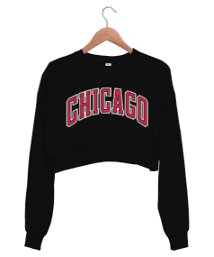 CHİCAGO BASKILI Kadın Crop Sweatshirt