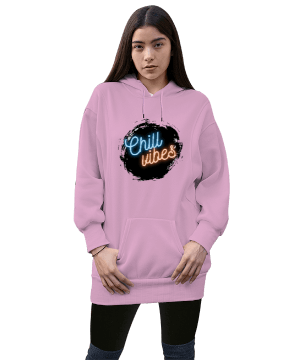 Chill Vibes Kadın Uzun Hoodie Kapüşonlu Sweatshirt