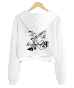 Chinese Dragon Kadın Crop Hoodie Kapüşonlu Sweatshirt