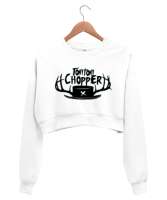 Chopper Beyaz Kadın Crop Sweatshirt - Thumbnail