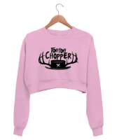 Chopper Pembe Kadın Crop Sweatshirt - Thumbnail