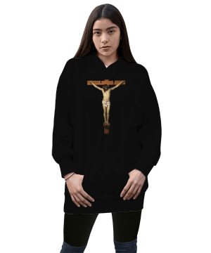 Christ Crucified Kadın Uzun Hoodie Kapüşonlu Sweatshirt