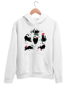 Christmas Cats Beyaz Unisex Kapşonlu Sweatshirt