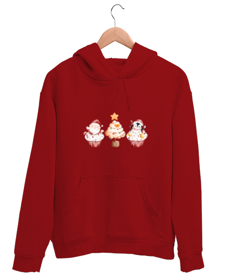 Tisho - Christmas Cupcake Kırmızı Unisex Kapşonlu Sweatshirt