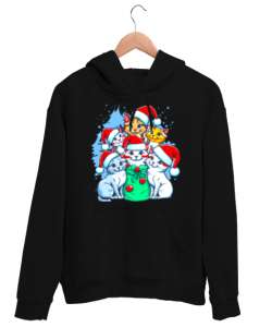 Christmast Cat Siyah Unisex Kapşonlu Sweatshirt