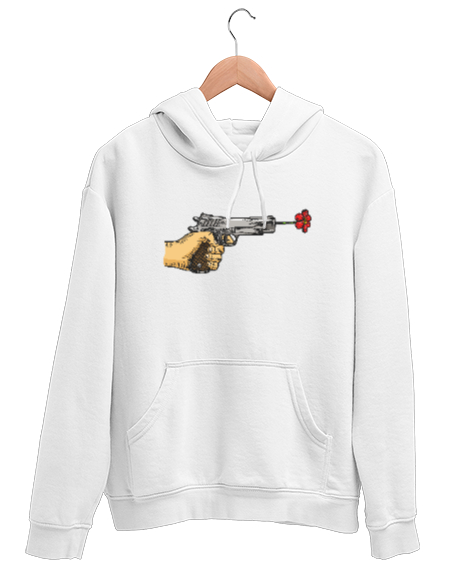 Tisho - Çiçek Atan Silah - Silaha Hayır - Gun Beyaz Unisex Kapşonlu Sweatshirt