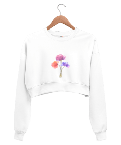 Çiçek Baskılı Kadın Crop Sweatshirt