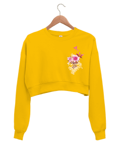 Çiçek Baskılı Kadın Crop Sweatshirt