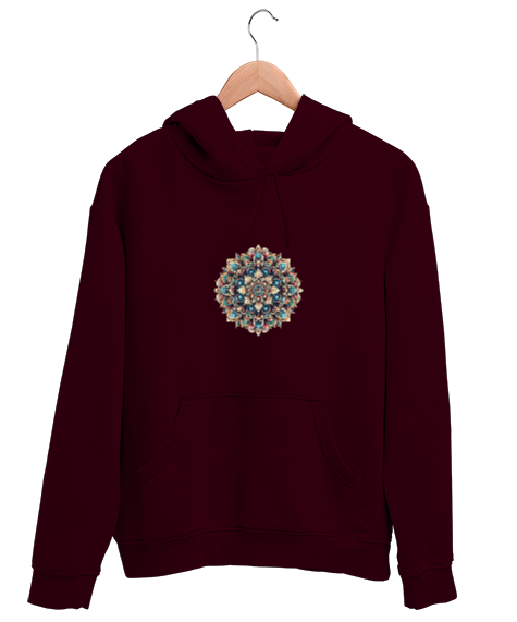 Tisho - çiçek Bordo Unisex Kapşonlu Sweatshirt