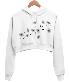 ÇİÇEK DESEN KADIN Kadın Crop Hoodie Kapüşonlu Sweatshirt