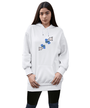 çiçek desenli Kadın Uzun Hoodie Kapüşonlu Sweatshirt