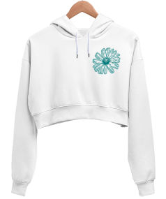 Çiçek Figürlü Kadın Crop Hoodie Kapüşonlu Sweatshirt