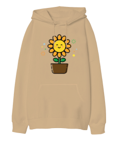 Çiçek Oversize Unisex Kapüşonlu Sweatshirt