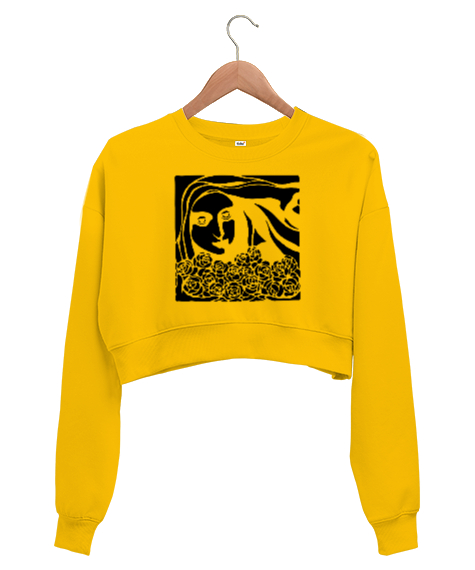 Tisho - Çiçek Sarı Kadın Crop Sweatshirt