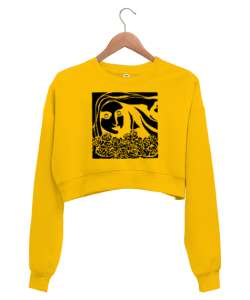 Çiçek Sarı Kadın Crop Sweatshirt