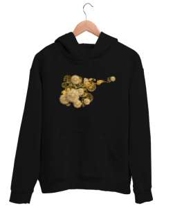 Çiçek Süsleme Siyah Unisex Kapşonlu Sweatshirt