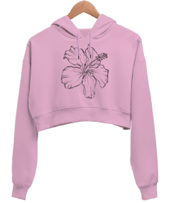 Çiçek tasarımlı Kadın Crop Hoodie Kapüşonlu Sweatshirt