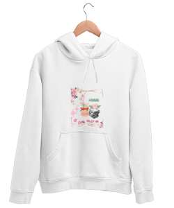 Çiçekler Beyaz Unisex Kapşonlu Sweatshirt