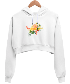 ÇİÇEKLER Kadın Crop Hoodie Kapüşonlu Sweatshirt