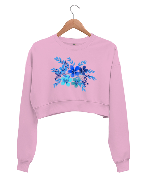 Çiçekler Pembe Kadın Crop Sweatshirt