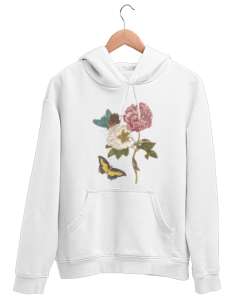 Çiçekler ve kelebekler Beyaz Unisex Kapşonlu Sweatshirt