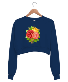 Çiçekli Kadın Crop Sweatshirt