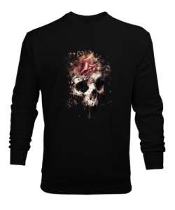 Çiçekli Kurukafa - Skull Siyah Erkek Sweatshirt