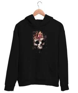 Çiçekli Kurukafa - Skull Siyah Unisex Kapşonlu Sweatshirt