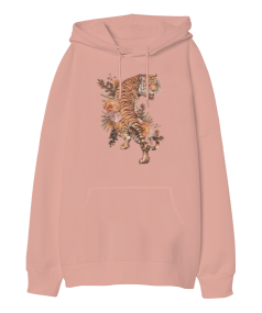 Çiçekli Tiger Kaplan Oversize Unisex Kapüşonlu Sweatshirt