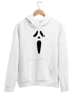 Çığlık Maske - Scream Beyaz Unisex Kapşonlu Sweatshirt