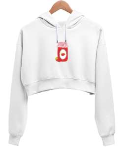 Çilek reçeli Beyaz Kadın Crop Hoodie Kapüşonlu Sweatshirt