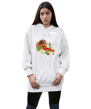 Çilek Sepeti Kadın Uzun Hoodie Kapüşonlu Sweatshirt