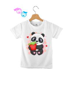 Çilek sever panda Beyaz Çocuk Unisex