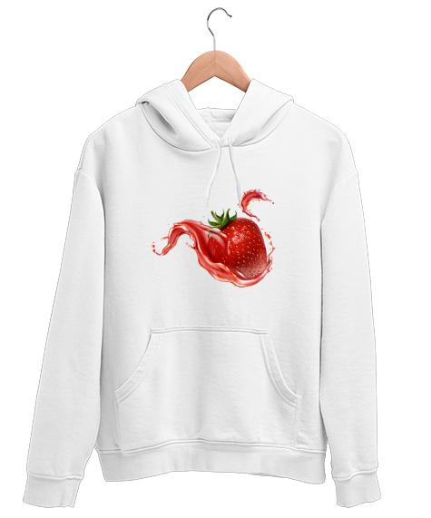 Tisho - Çilek - Strawberry Beyaz Unisex Kapşonlu Sweatshirt